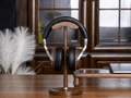 Close-up detail of headphone stand surface and structure