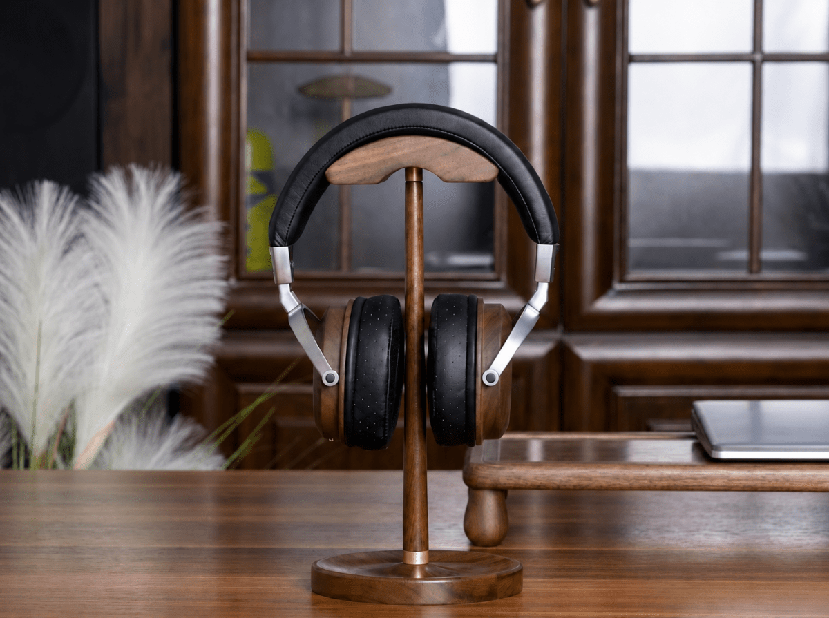 Close-up detail of headphone stand surface and structure