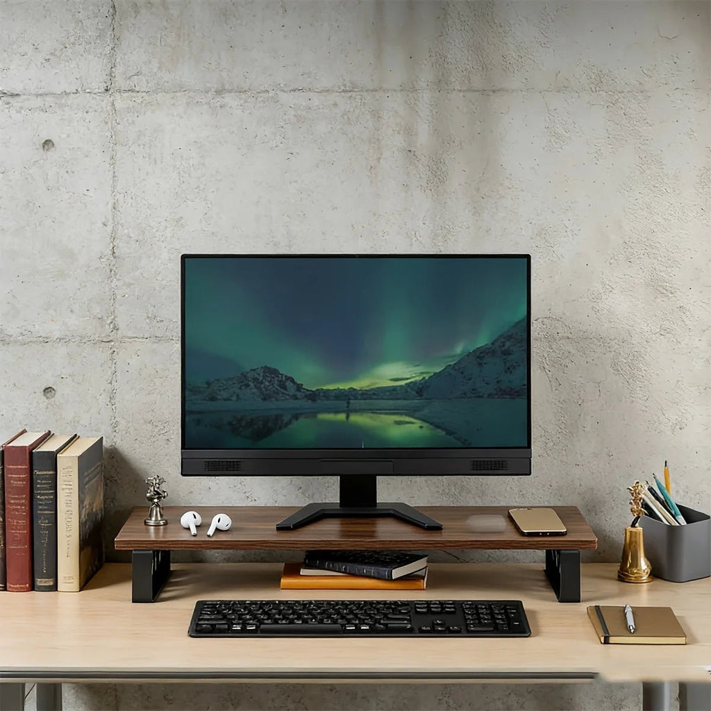 Monitor Stand  Industrial Style with Wood & Metal  in use front view