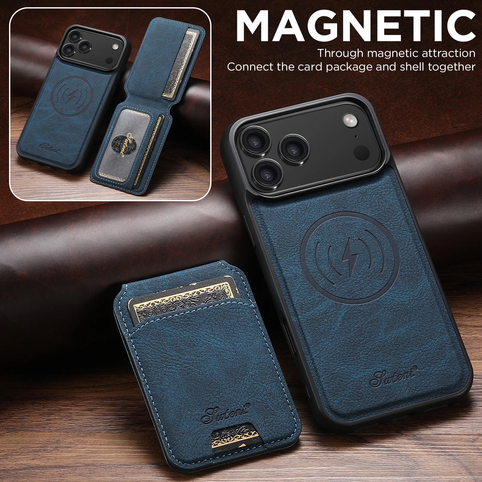 SUTENI Magnetische Wallet Case met Draadloos Opladen (iPhone)