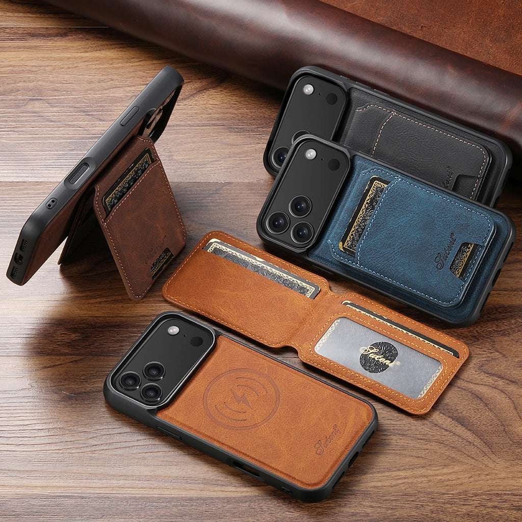 SUTENI Magnetische Wallet Case met Draadloos Opladen (iPhone)