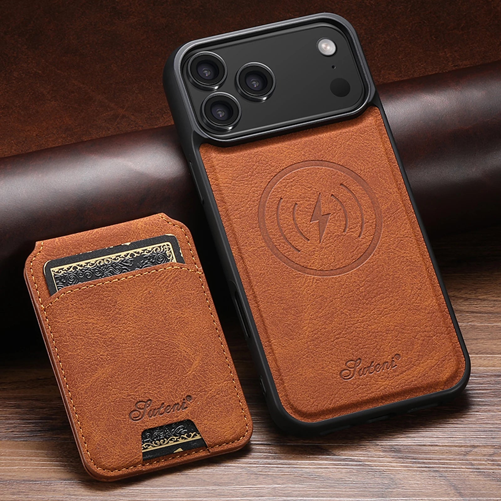 SUTENI Magnetische Wallet Case met Draadloos Opladen (iPhone)