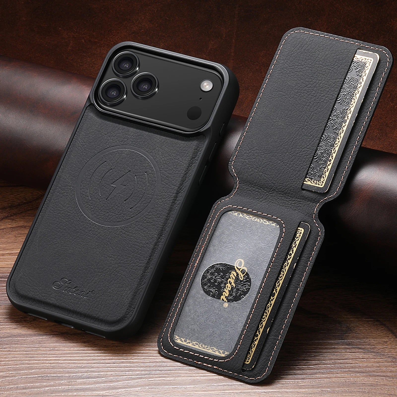 SUTENI Magnetische Wallet Case met Draadloos Opladen (iPhone)