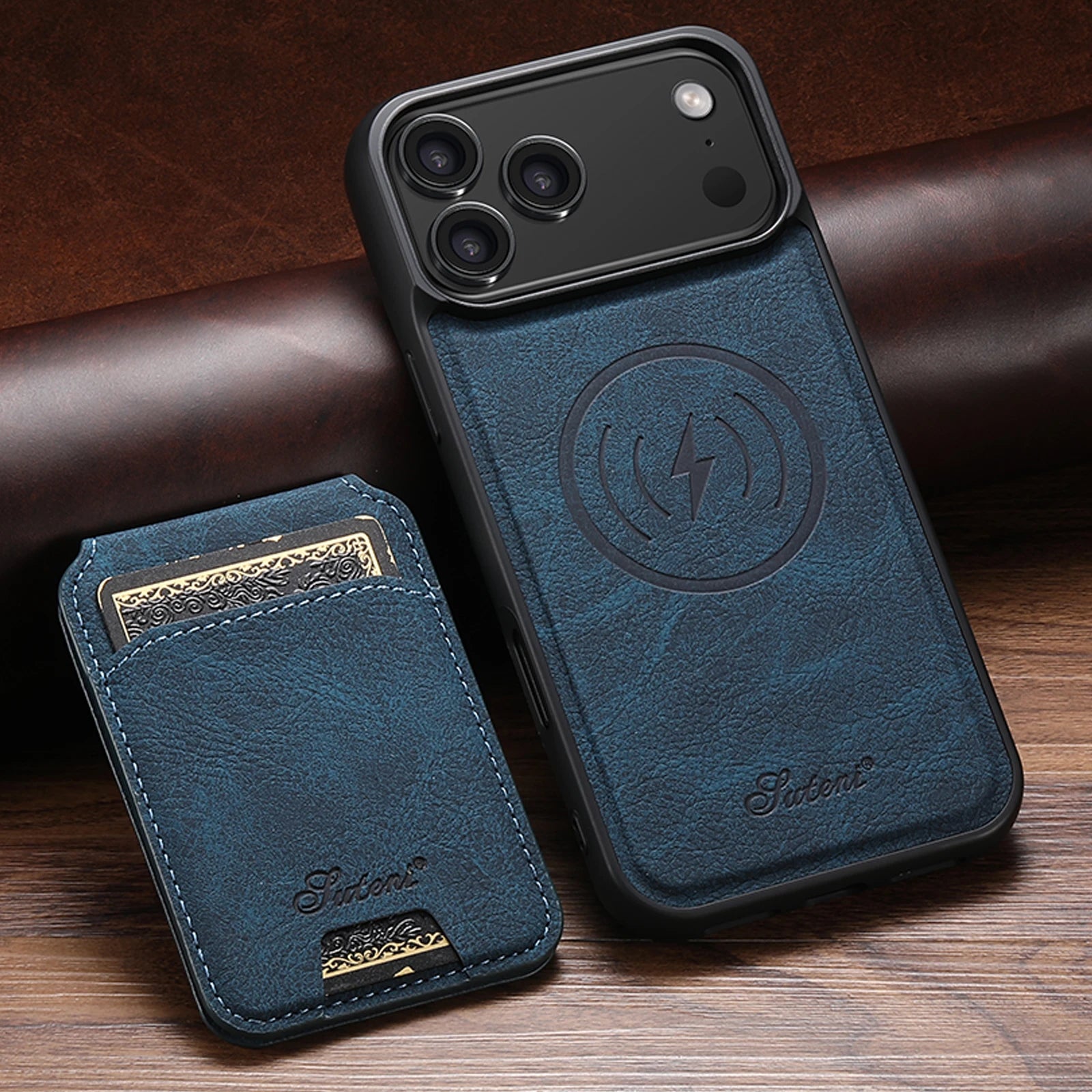 SUTENI Magnetische Wallet Case met Draadloos Opladen (iPhone)