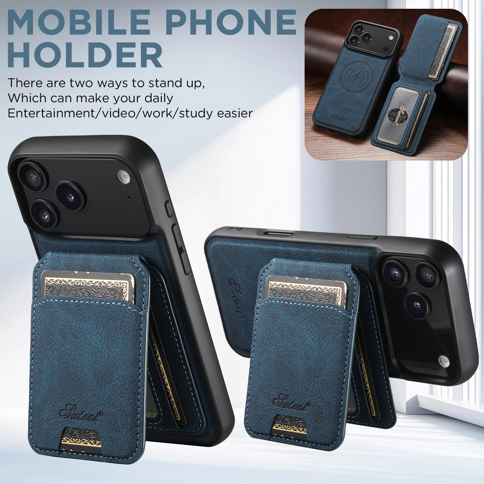 SUTENI Magnetische Wallet Case met Draadloos Opladen (iPhone)