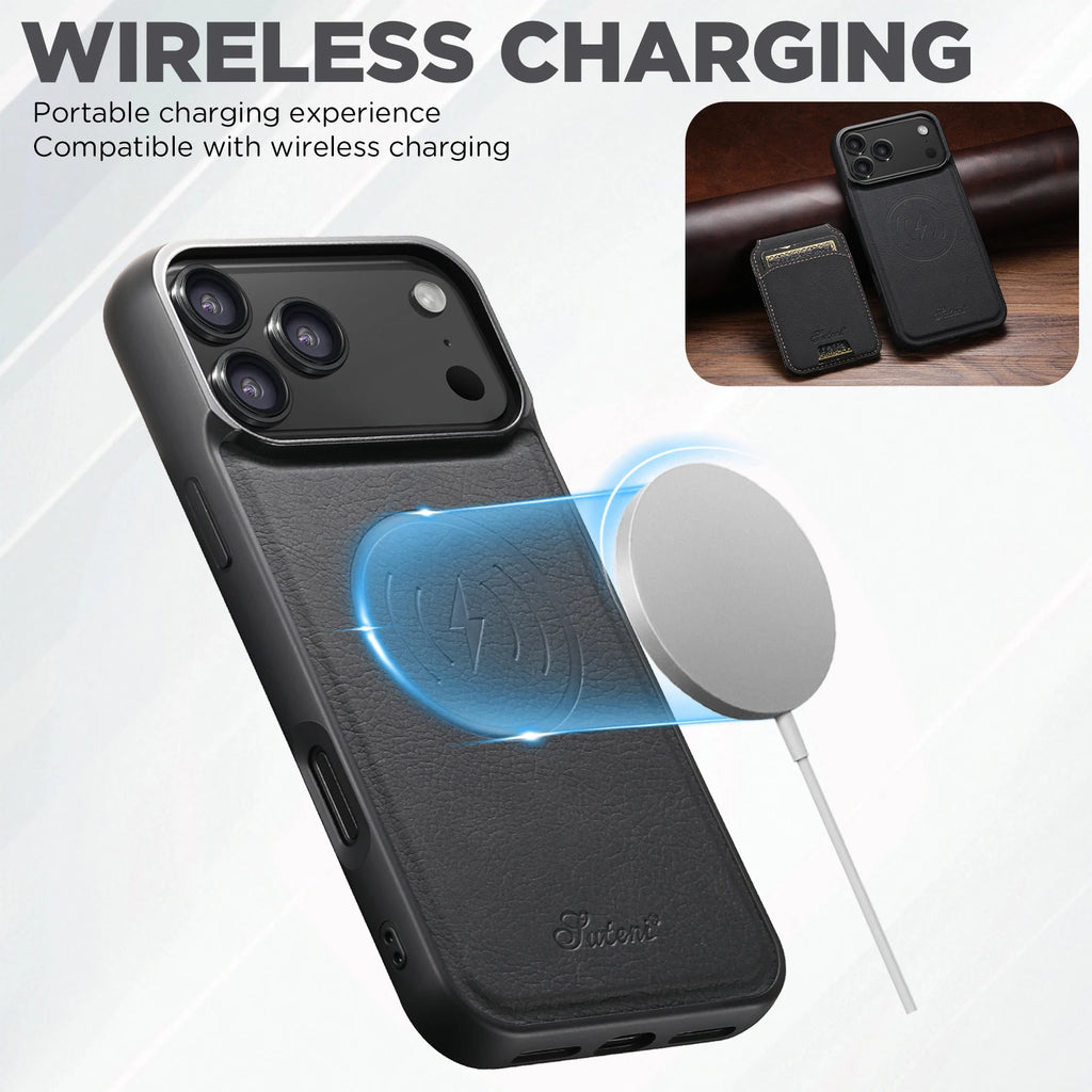 SUTENI Magnetische Wallet Case met Draadloos Opladen (iPhone)