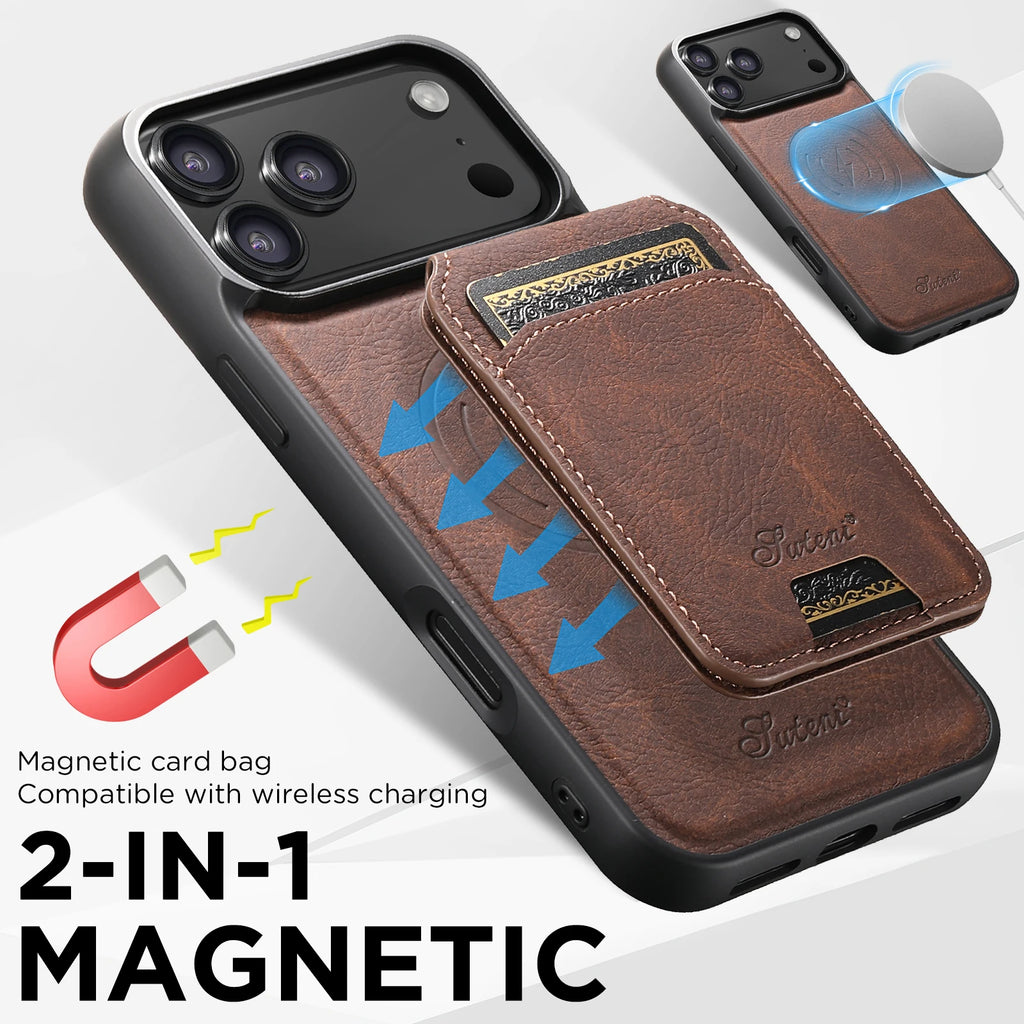 SUTENI Magnetische Wallet Case met Draadloos Opladen (iPhone)