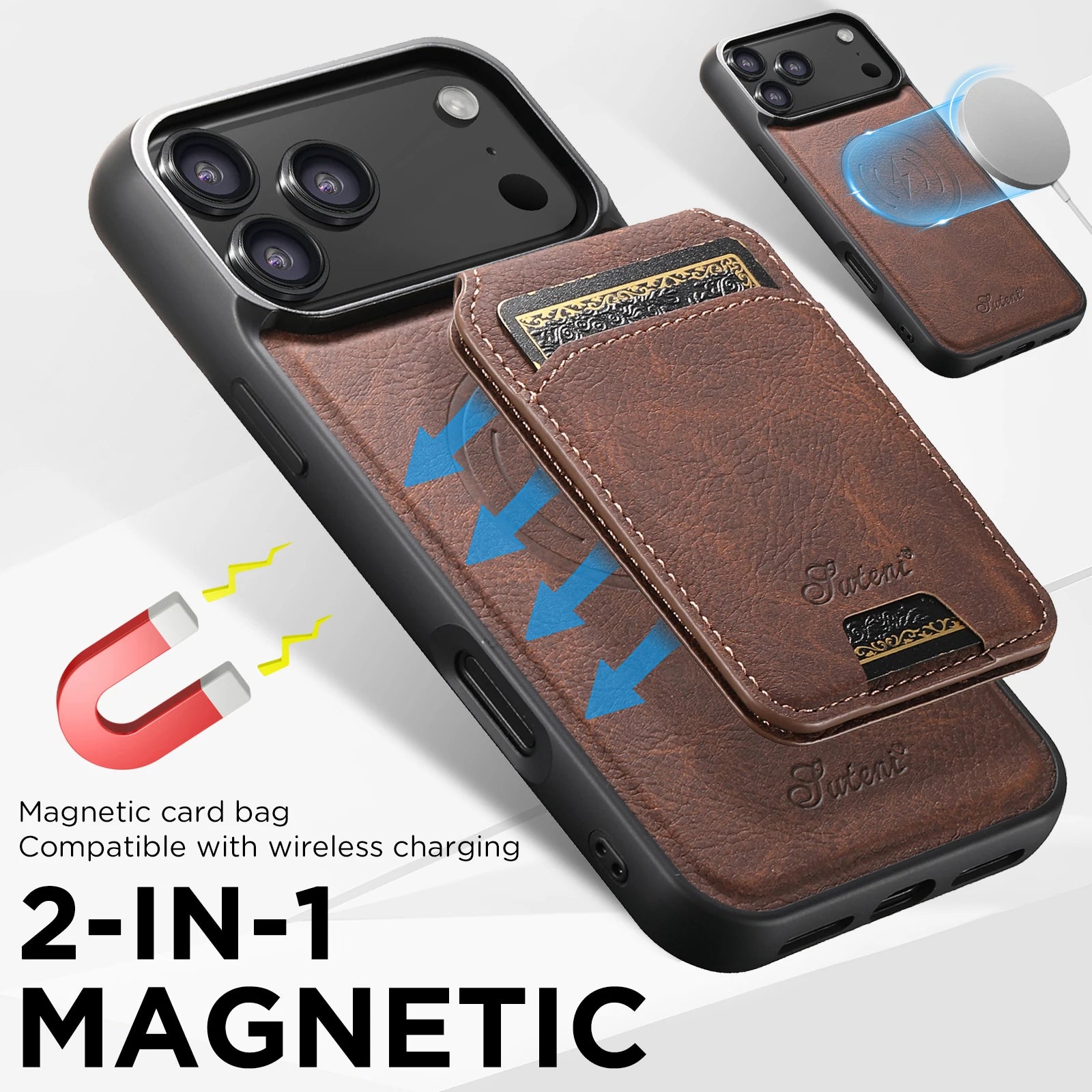 SUTENI Magnetische Wallet Case met Draadloos Opladen (iPhone)