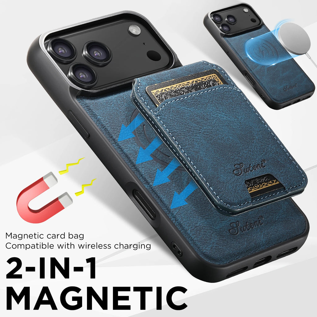 SUTENI Magnetische Wallet Case met Draadloos Opladen (iPhone)