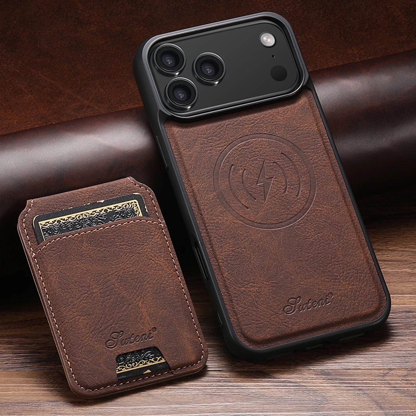 SUTENI Magnetische Wallet Case met Draadloos Opladen (iPhone)