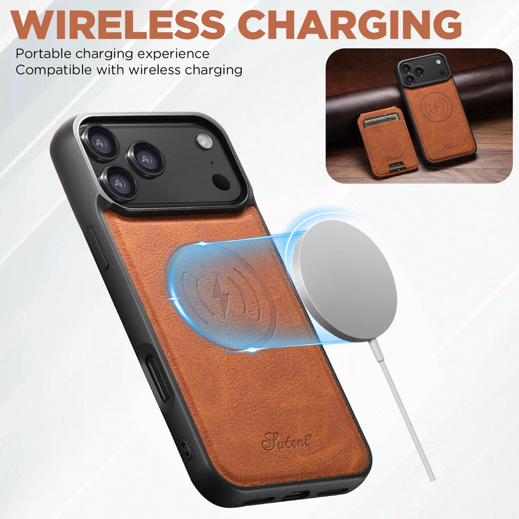 SUTENI Magnetische Wallet Case met Draadloos Opladen (iPhone)