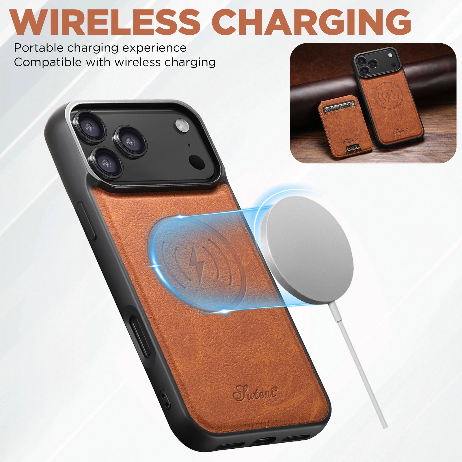 SUTENI Magnetische Wallet Case met Draadloos Opladen (iPhone)