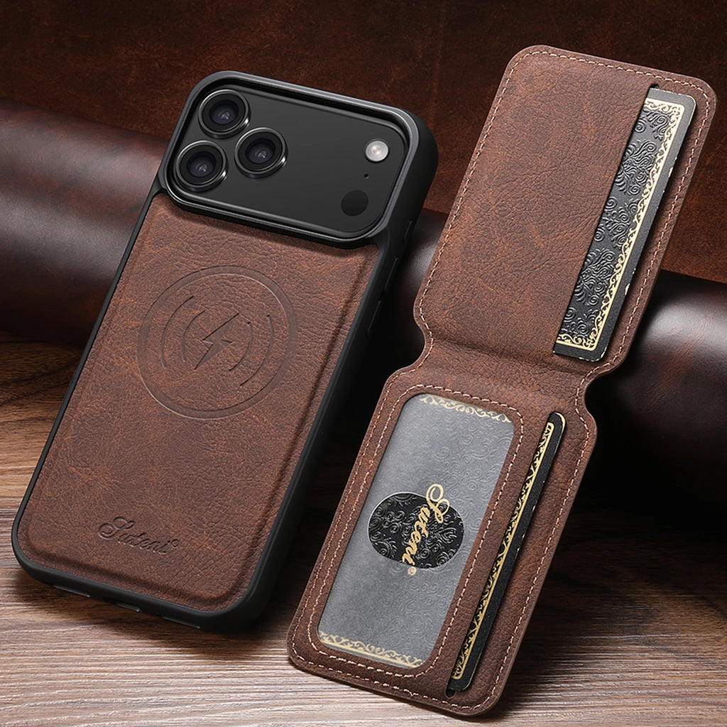 SUTENI Magnetische Wallet Case met Draadloos Opladen (iPhone)