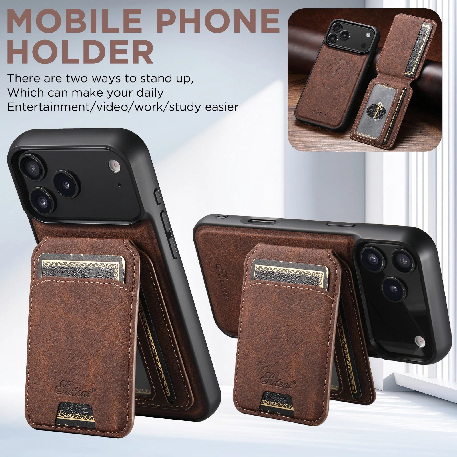 SUTENI Magnetische Wallet Case met Draadloos Opladen (iPhone)