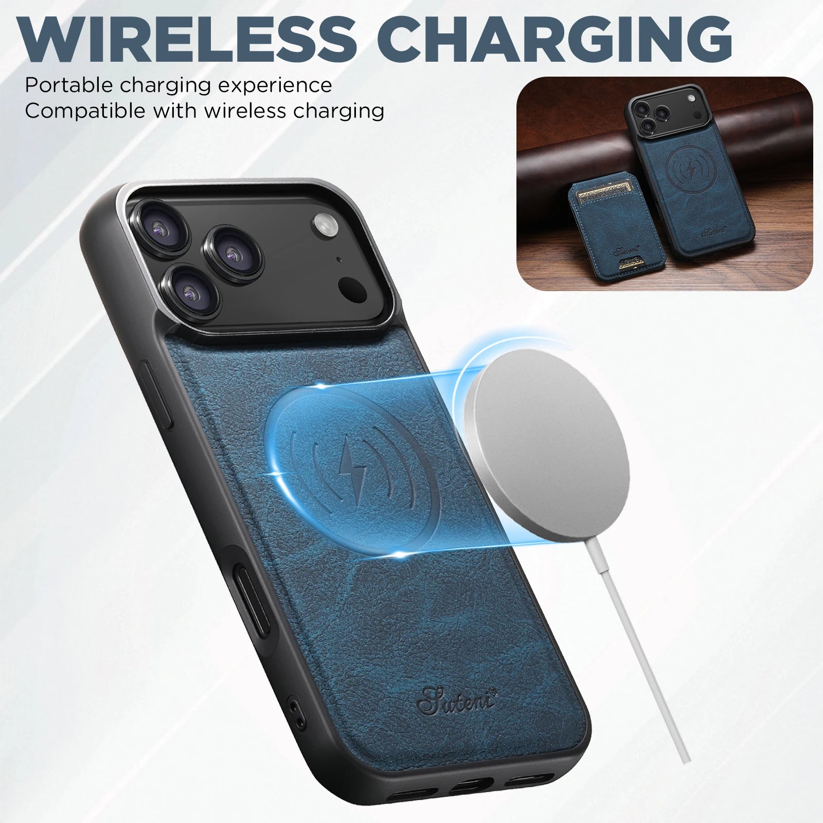 SUTENI Magnetische Wallet Case met Draadloos Opladen (iPhone)