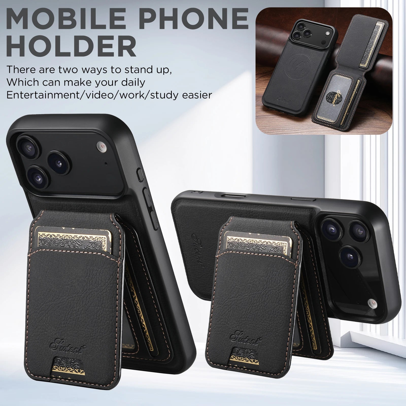 SUTENI Magnetische Wallet Case met Draadloos Opladen (iPhone)