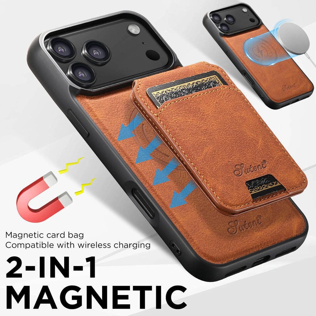 SUTENI Magnetische Wallet Case met Draadloos Opladen (iPhone)