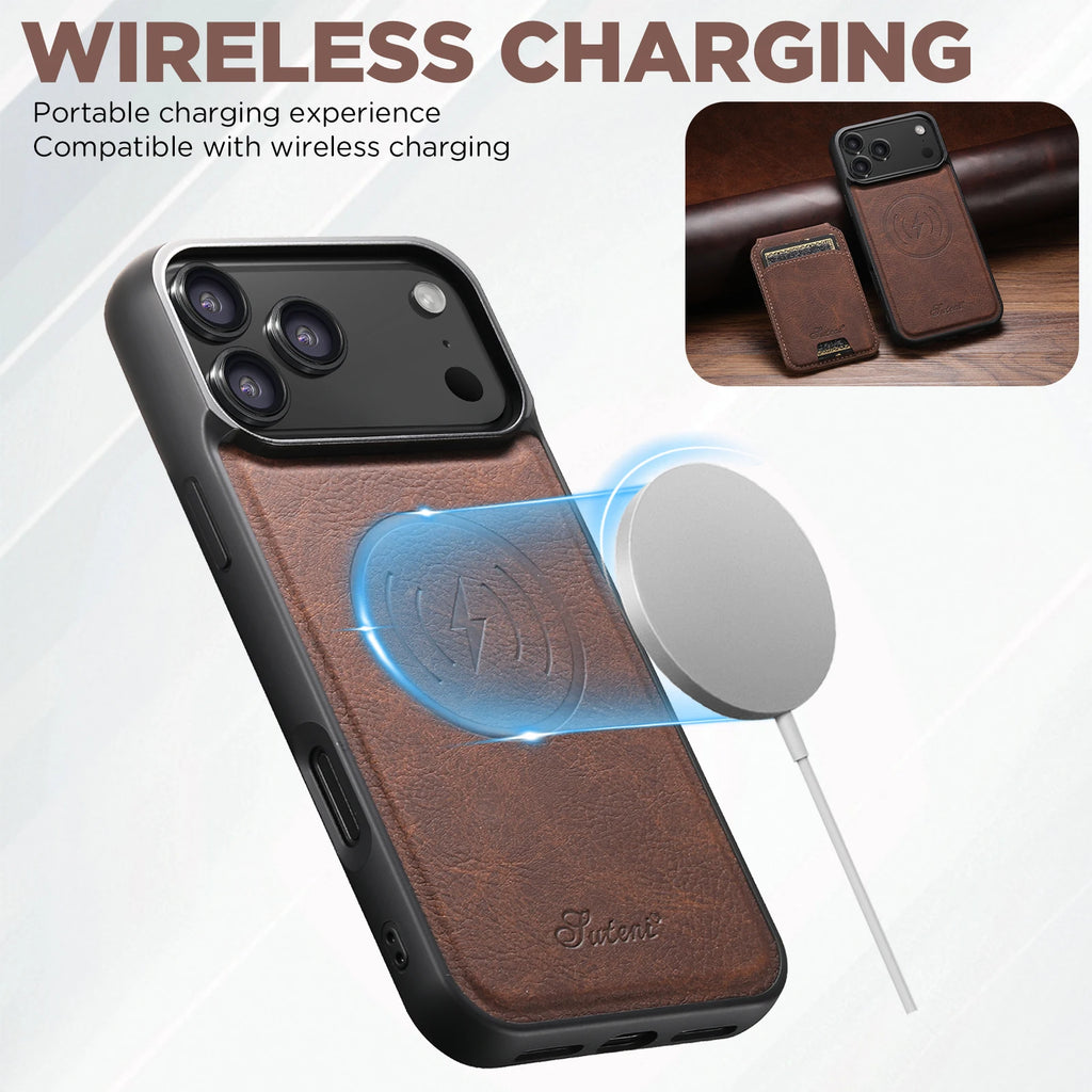 SUTENI Magnetische Wallet Case met Draadloos Opladen (iPhone)