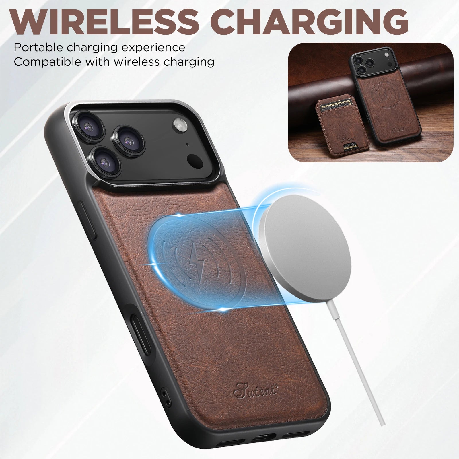 SUTENI Magnetische Wallet Case met Draadloos Opladen (iPhone)