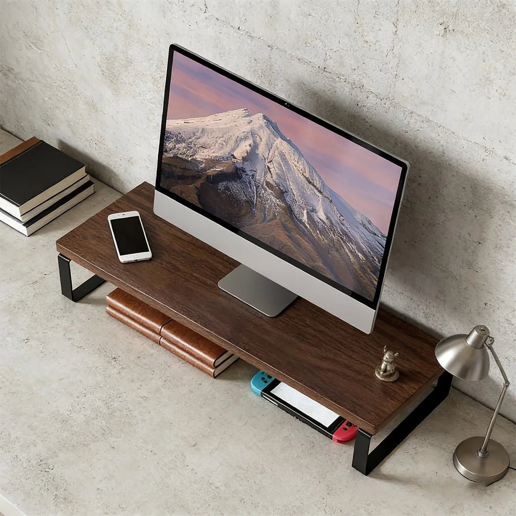 Monitor Stand Industrial Style with Wood & Metal Down view